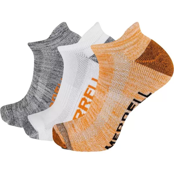 imageMerrell Mens and Womens Recycled Lightweight Cushion Socks3 Pair PackRepreve Hiking Arch SupportLow Cut Tab  Orange Assorted