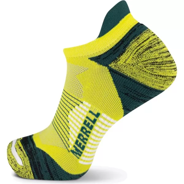 imageMerrell Mens and Womens Trail Running Cushioned Socks1 Pair PackUnisex AntiSlip Heel ampamp Arch CompressionLow Cut Tab  Bright Yellow