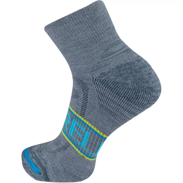 imageMerrell Mens and Womens Zoned Cushioned Wool Hiking Ankle SocksBreathable Arch SupportGrayBlue