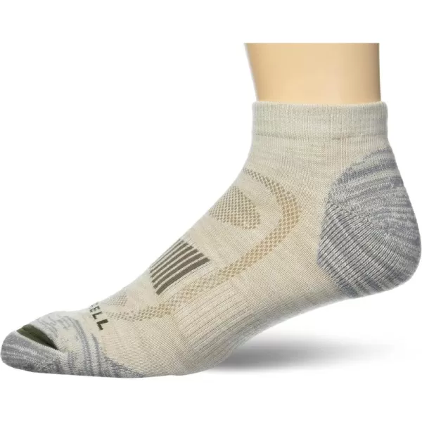 imageMerrell Mens and Womens Zoned Cushioned Wool Hiking Low Cut Socks1 Pair PackBreathable Arch SupportLight Tan