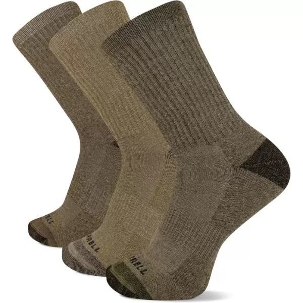 imageMerrell Unisex Adult Wool Everyday Hiking Socks  3 Pairs Crew  Cushioned Moisture WickingCrew  Olive Assorted