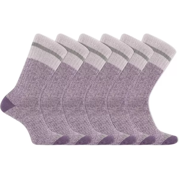 imageMerrell unisexadult Brushed Cushion Thermal Crew Socks Cushioned Soft Inner LayerPurple Striped 6 Pairs