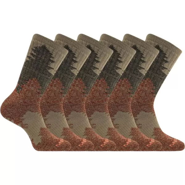 imageMerrell unisexadult Brushed Cushion Thermal Crew Socks Cushioned Soft Inner LayerRed Trees 6 Pairs