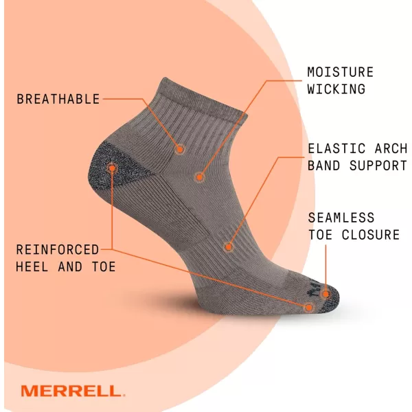 imageMerrell Unisex Adult Wool Everyday Hiking Socks  3 Pairs Ankle  Cushioned Moisture WickingAnkle  Charcoal Heather