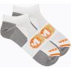 imageMerrell Mens and Womens Trail Running Lightweight SocksUnisex AntiSlip Heel and Breathable Mesh ZonesNo Show  White Logo