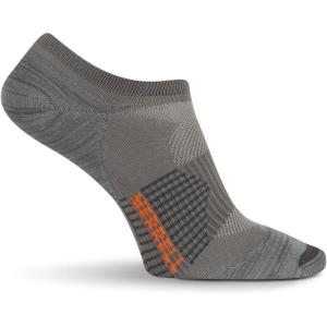imageMerrell Mens and Womens Trail Running Lightweight SocksUnisex AntiSlip Heel and Breathable Mesh ZonesNo Show  Gray