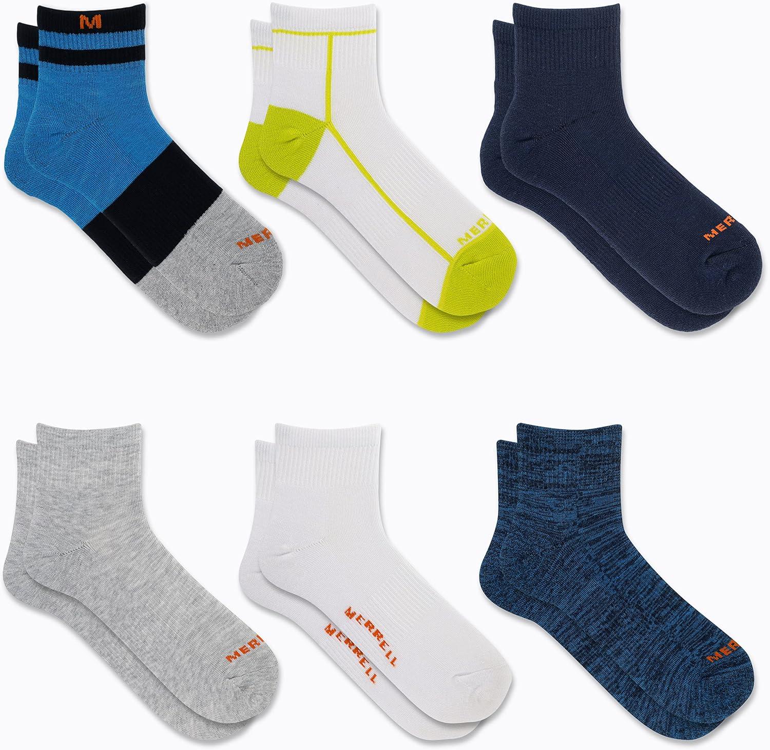 imageMerrell Mens and Womens Recycled Cushioned Ankle Socks6 ampamp 12 PairsHiking Arch SupportBlue Assorted 6 Pairs