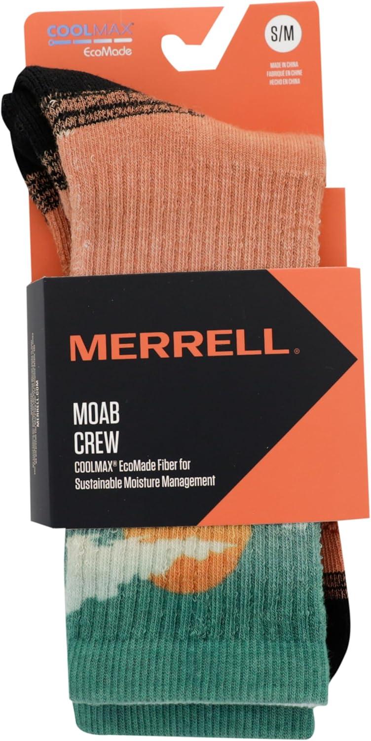 imageMerrell unisexadult Mens and Womens Moab Hiking Mid Cushion Socks  Moisture Wicking ampamp Arch SupportCrew  Anniversary Coral