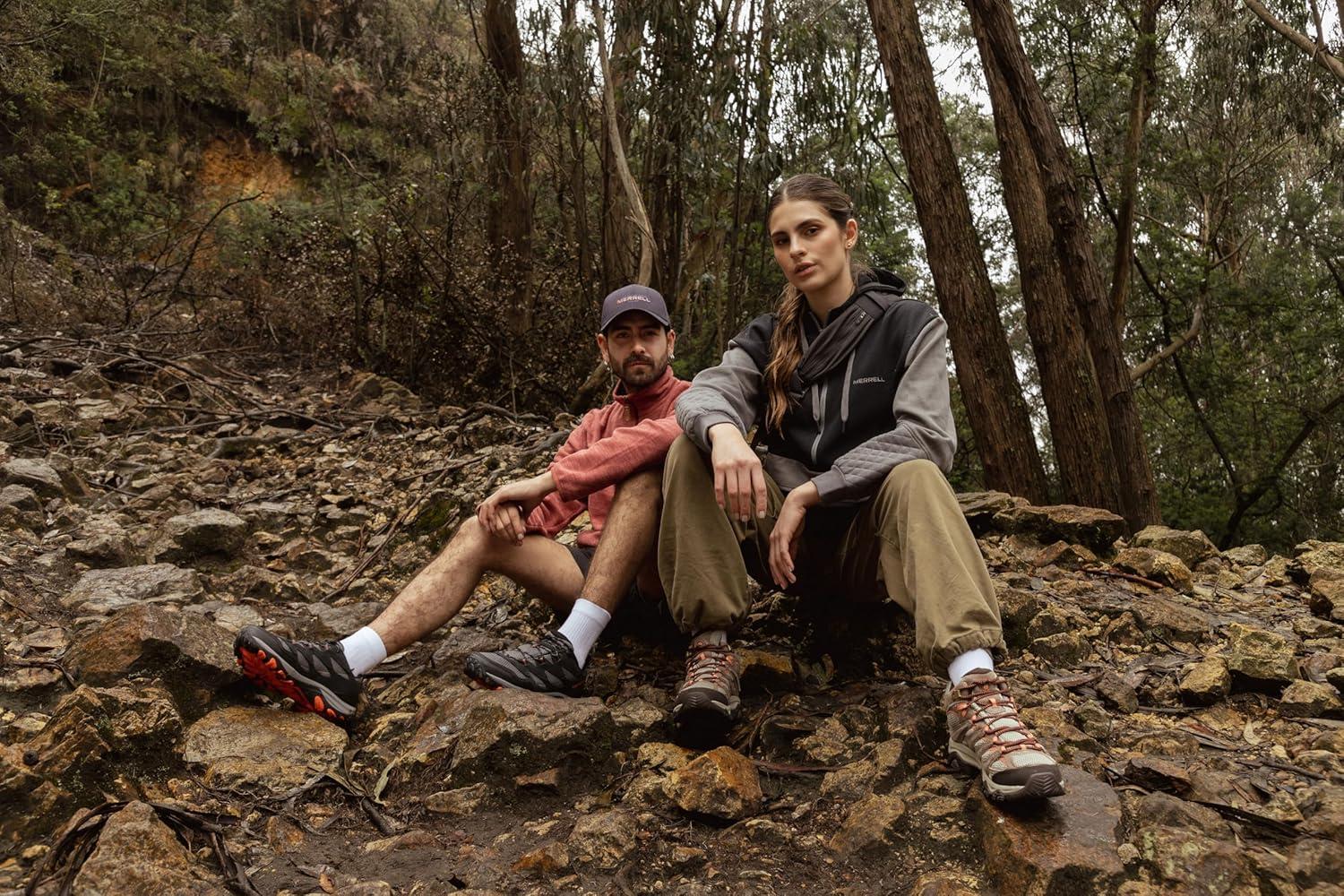 imageMerrell unisexadult Mens and Womens Moab Hiking Mid Cushion Socks  Moisture Wicking ampamp Arch SupportCrew  Anniversary Coral