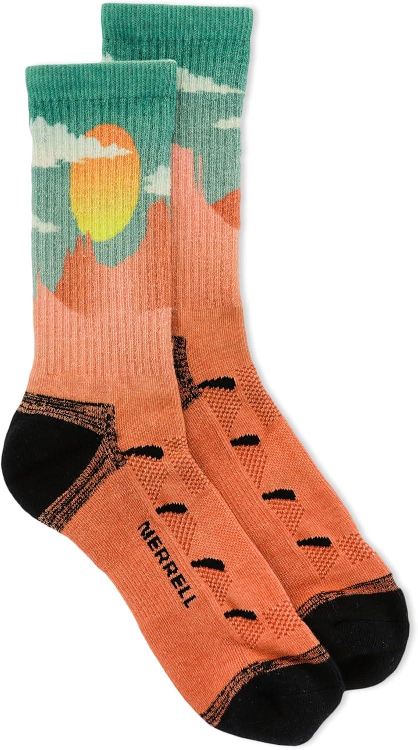 imageMerrell unisexadult Mens and Womens Moab Hiking Mid Cushion Socks  Moisture Wicking ampamp Arch SupportCrew  Anniversary Coral