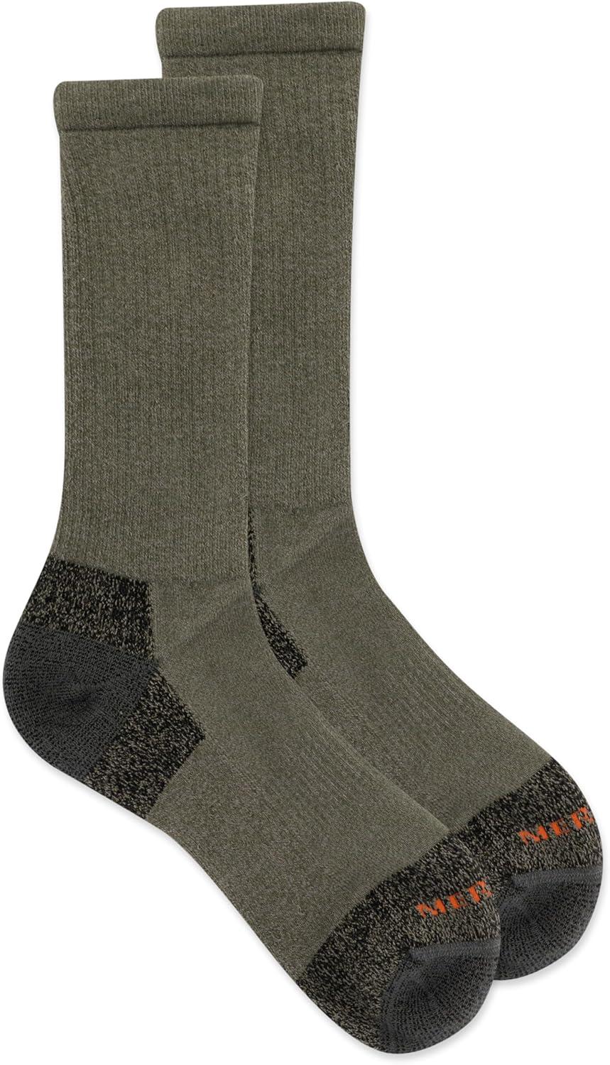 imageMerrell unisexadult Mens and Womens Moab Hiking Mid Cushion Socks  Moisture Wicking ampamp Arch SupportCrew  Olive