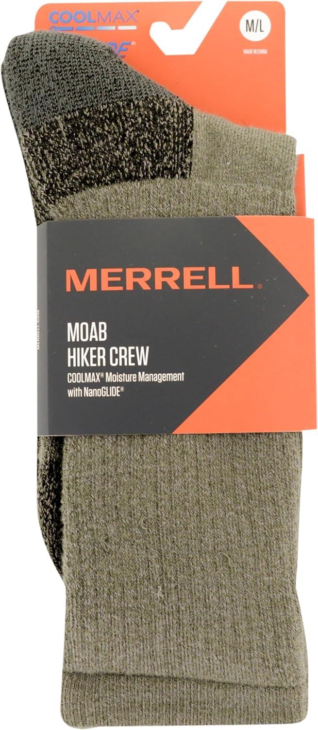 imageMerrell unisexadult Mens and Womens Moab Hiking Mid Cushion Socks  Moisture Wicking ampamp Arch SupportCrew  Olive