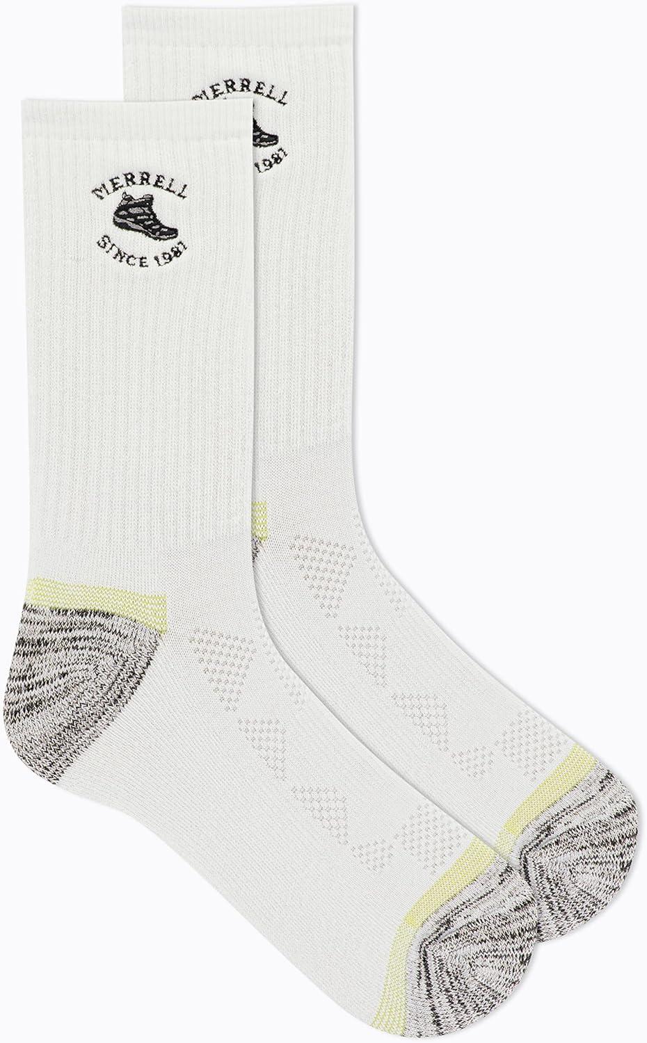 imageMerrell unisexadult Mens and Womens Moab Hiking Mid Cushion Socks  Moisture Wicking ampamp Arch SupportCrew  Since 1981 White