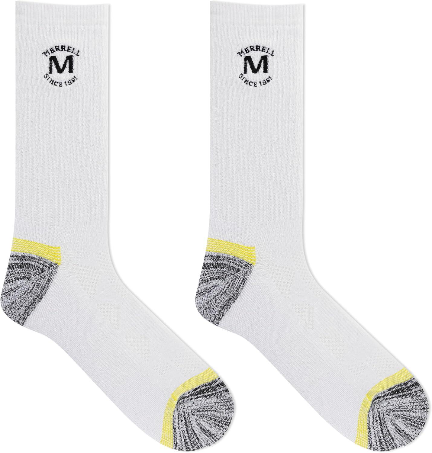 imageMerrell unisexadult Mens and Womens Moab Hiking Mid Cushion Socks  Moisture Wicking ampamp Arch SupportCrew  White