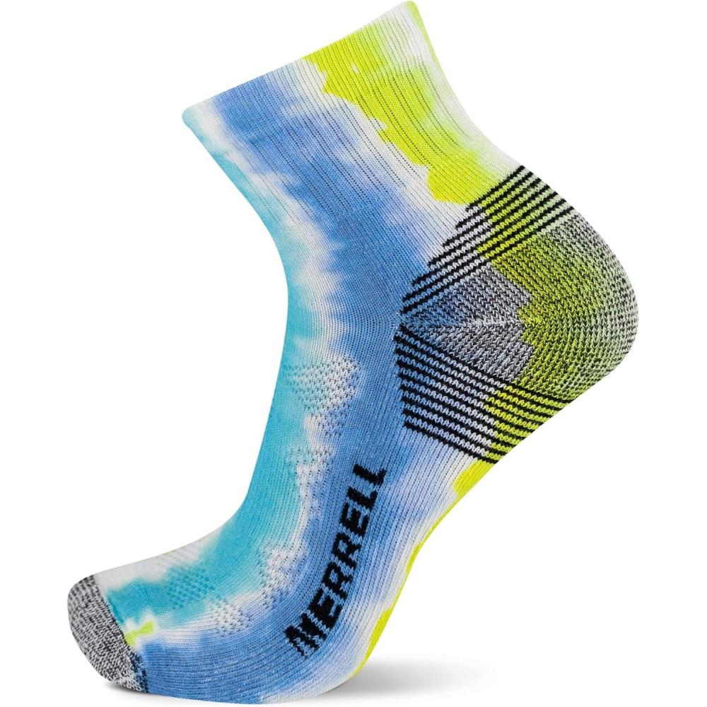 imageMerrell unisexadult Mens and Womens Moab Hiking Mid Cushion Socks  Moisture Wicking ampamp Arch SupportAnkle  Tie Dye Blue