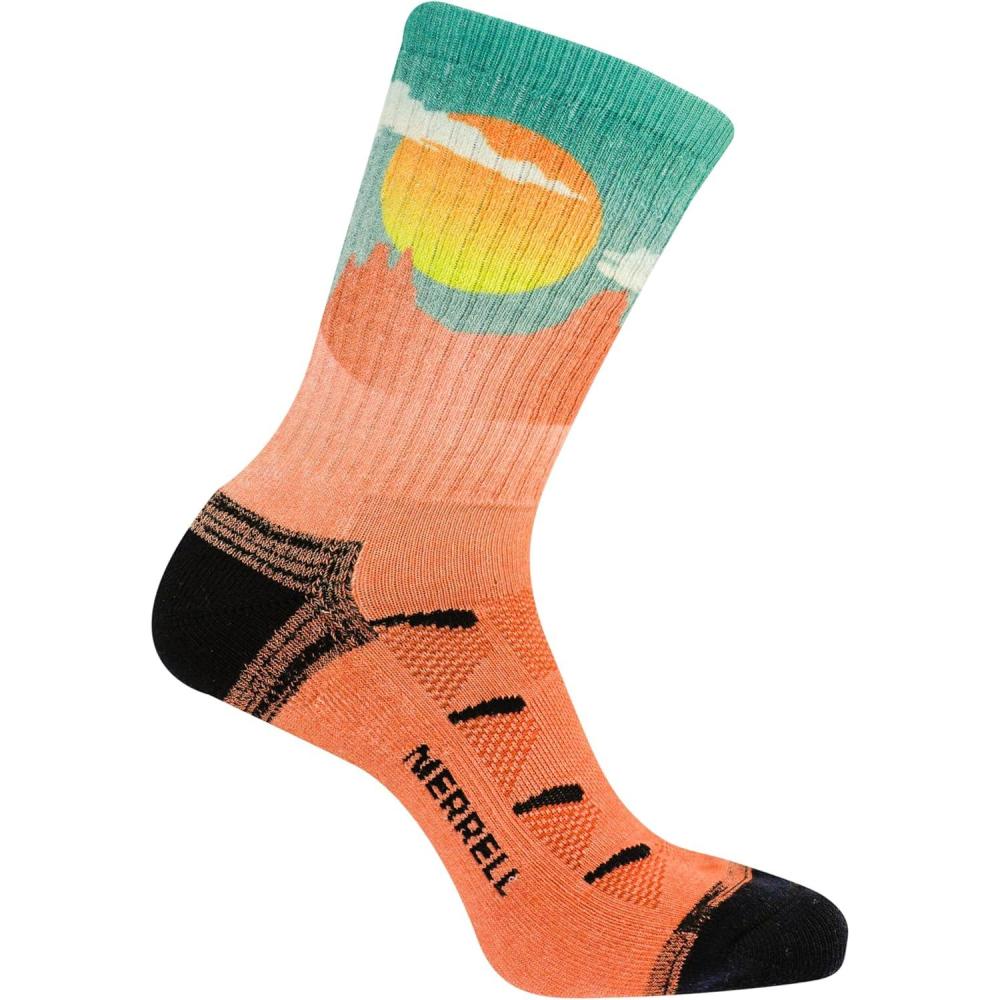 imageMerrell unisexadult Mens and Womens Moab Hiking Mid Cushion Socks  Moisture Wicking ampamp Arch SupportCrew  Anniversary Coral