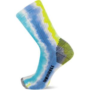 imageMerrell unisexadult Mens and Womens Moab Hiking Mid Cushion Socks  Moisture Wicking ampamp Arch SupportCrew  Tie Dye Blue