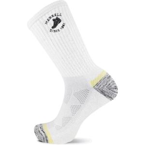 imageMerrell unisexadult Mens and Womens Moab Hiking Mid Cushion Socks  Moisture Wicking ampamp Arch SupportCrew  White