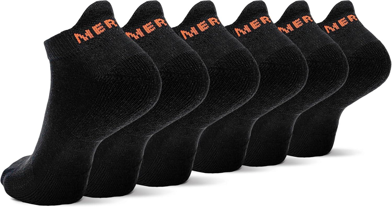 imageMerrell Mens and Womens Cushioned Cotton Low Cut Tab Socks3 ampamp 6 PairsBreathable Mesh Comfort ZonesBlack 6 Pairs