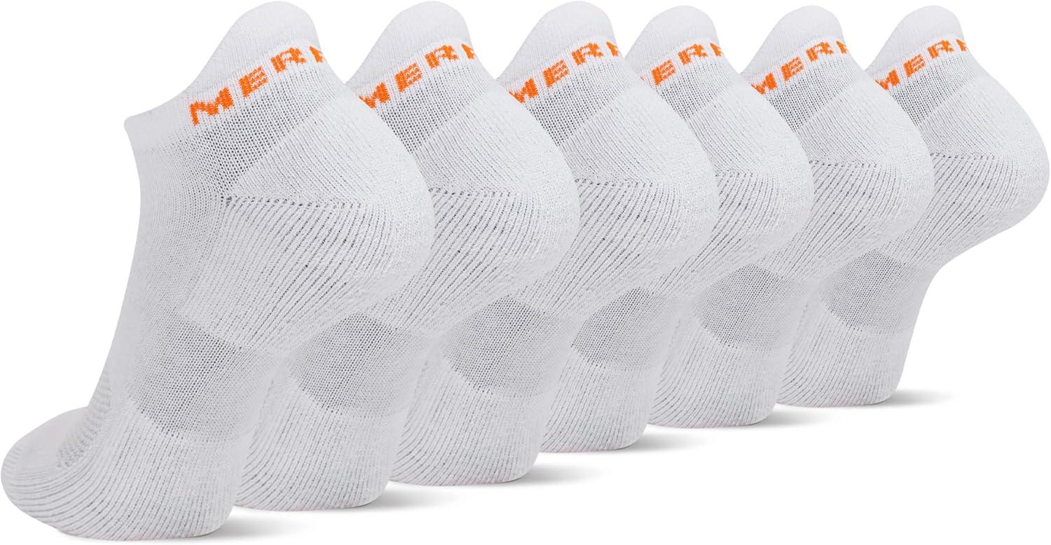 imageMerrell Mens and Womens Cushioned Cotton Low Cut Tab Socks3 ampamp 6 PairsBreathable Mesh Comfort ZonesWhite 6 Pairs