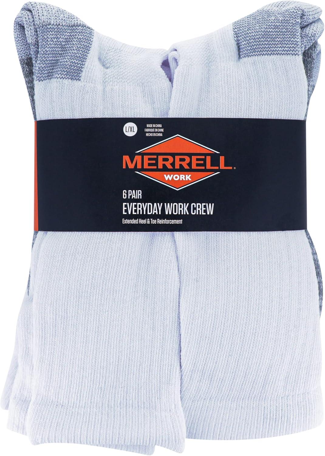 imageMerrell Mens and Womens Durable Everyday Work Crew Socks3 ampamp 6 PairsAntiOdor CottonWhite 6 Pairs