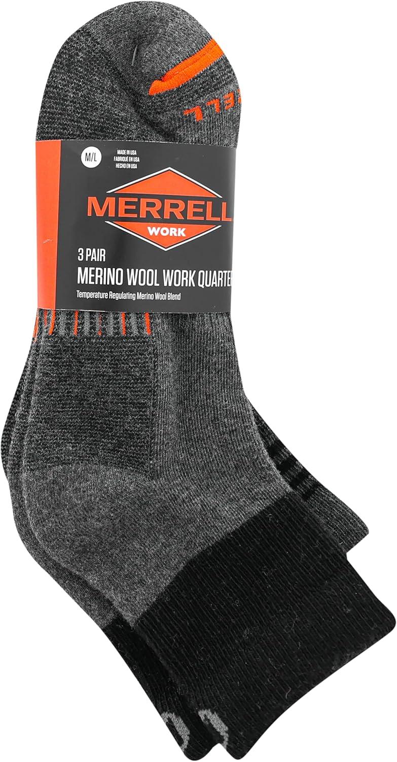 imageMerrell Mens and Womens Merino Wool Work Socks3 Pair PackArch SupportCharcoal