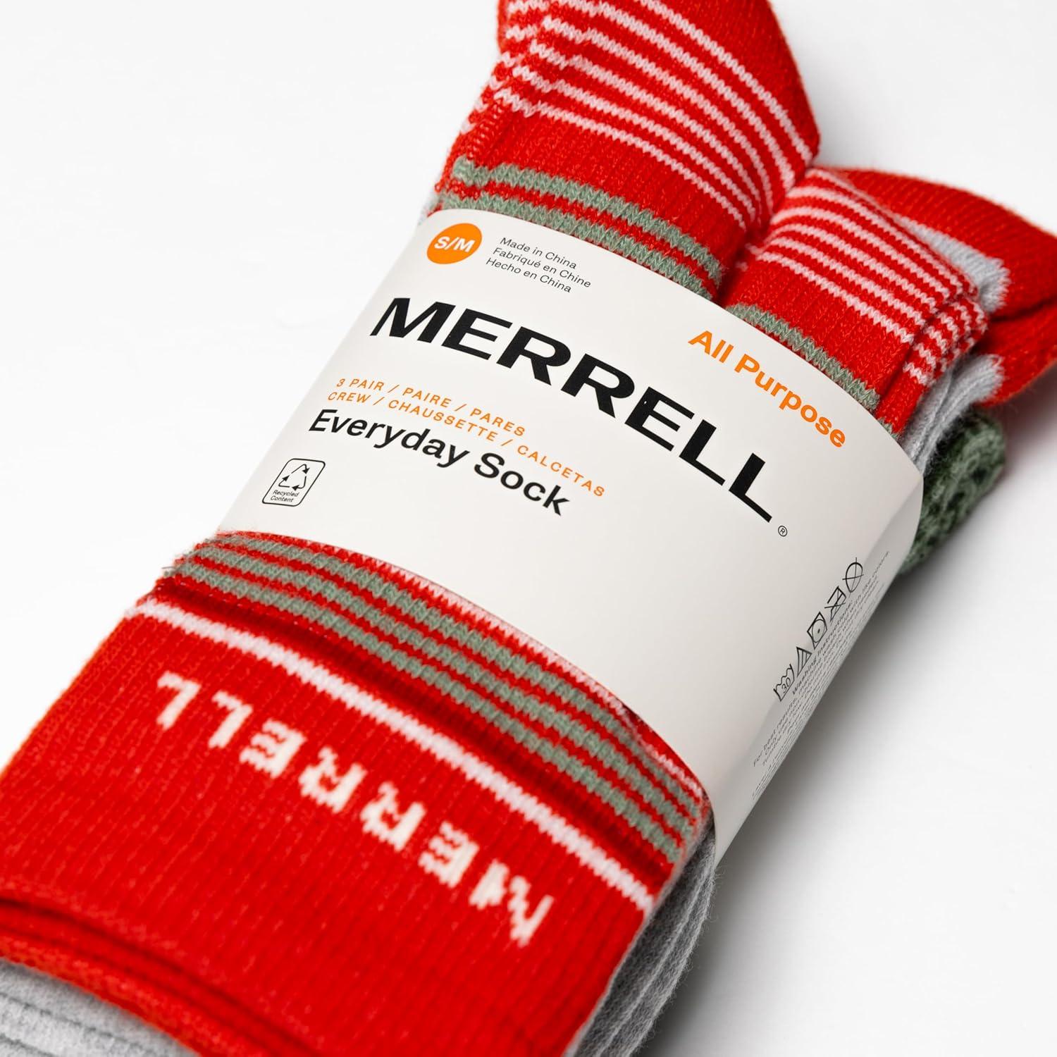 imageMerrell unisexadult Mens and Womens Recycled Everyday Half Cushion Crew Socks  3 Pairs  Breathable HikingHoliday Assorted