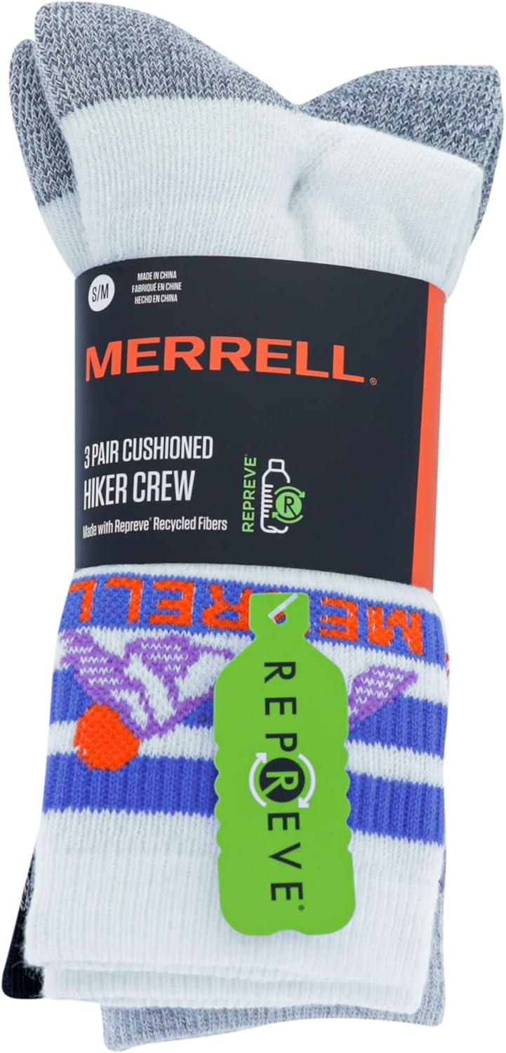 imageMerrell unisexadult Mens and Womens Recycled Everyday Half Cushion Crew Socks  3 Pairs  Breathable HikingLavender Assorted