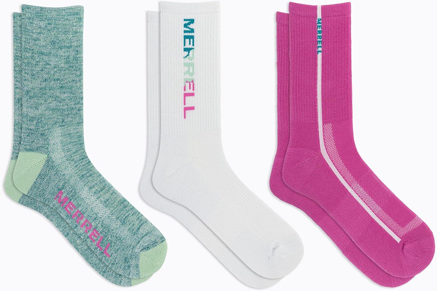 imageMerrell unisexadult Mens and Womens Recycled Everyday Half Cushion Crew Socks  3 Pairs  Breathable HikingLight Pink Assorted