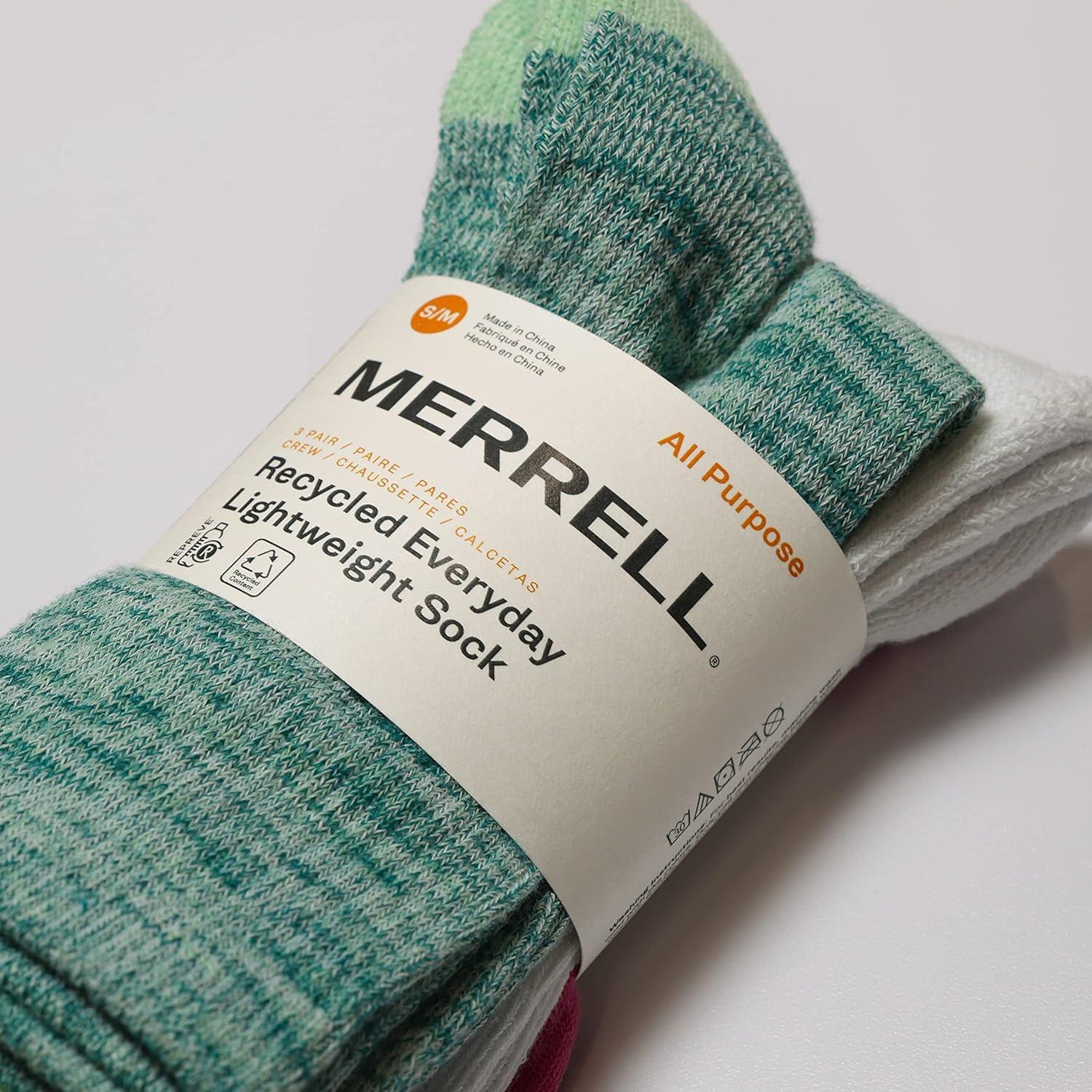 imageMerrell unisexadult Mens and Womens Recycled Everyday Half Cushion Crew Socks  3 Pairs  Breathable HikingLight Pink Assorted