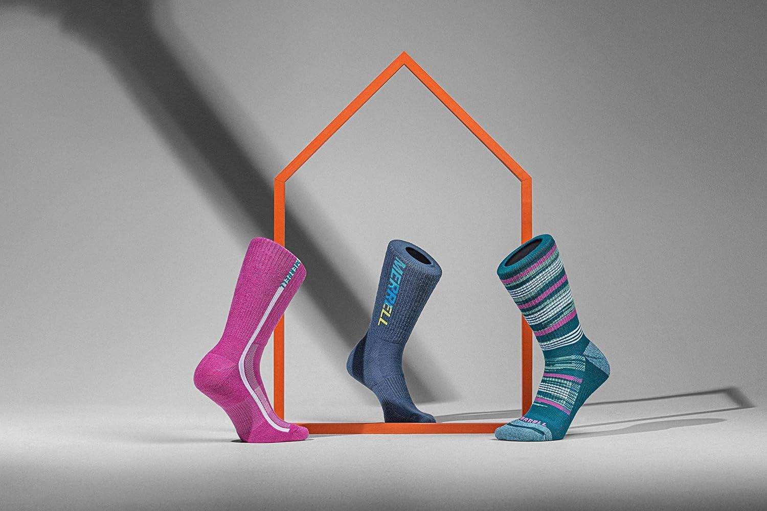 imageMerrell unisexadult Mens and Womens Recycled Everyday Half Cushion Crew Socks  3 Pairs  Breathable HikingLight Pink Assorted