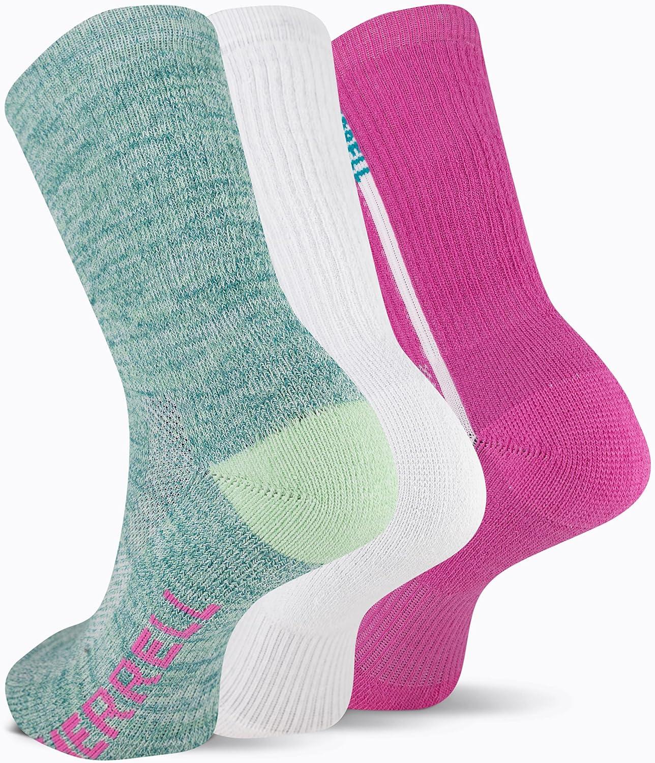 imageMerrell unisexadult Mens and Womens Recycled Everyday Half Cushion Crew Socks  3 Pairs  Breathable HikingLight Pink Assorted