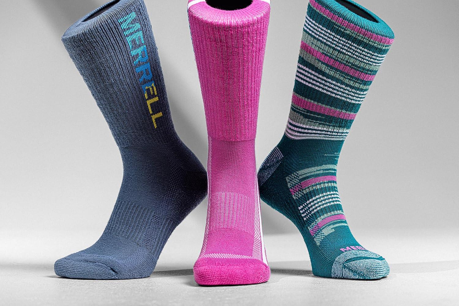 imageMerrell unisexadult Mens and Womens Recycled Everyday Half Cushion Crew Socks  3 Pairs  Breathable HikingLight Pink Assorted