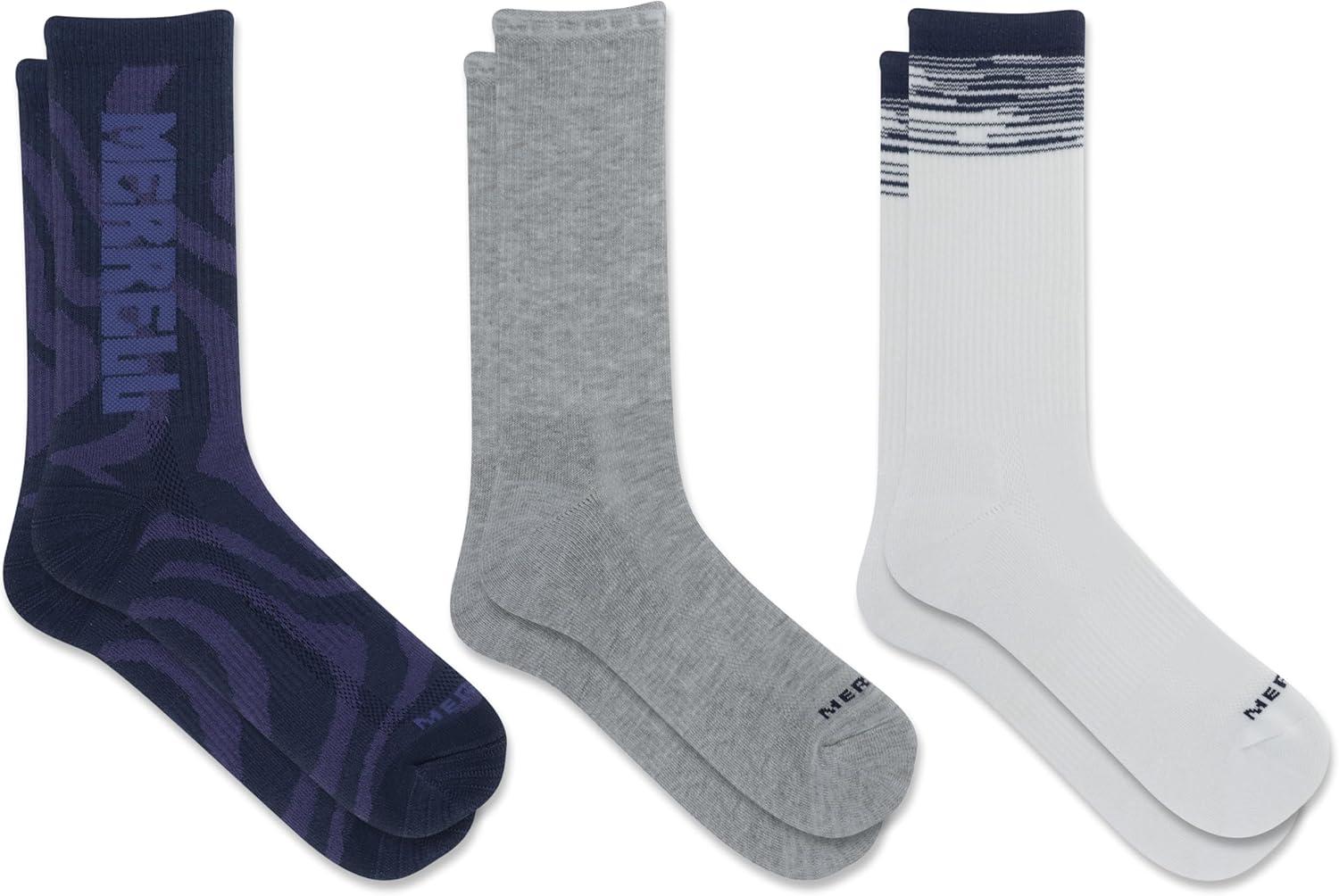 imageMerrell unisexadult Mens and Womens Recycled Everyday Half Cushion Crew Socks  3 Pairs  Breathable HikingNavy Assorted