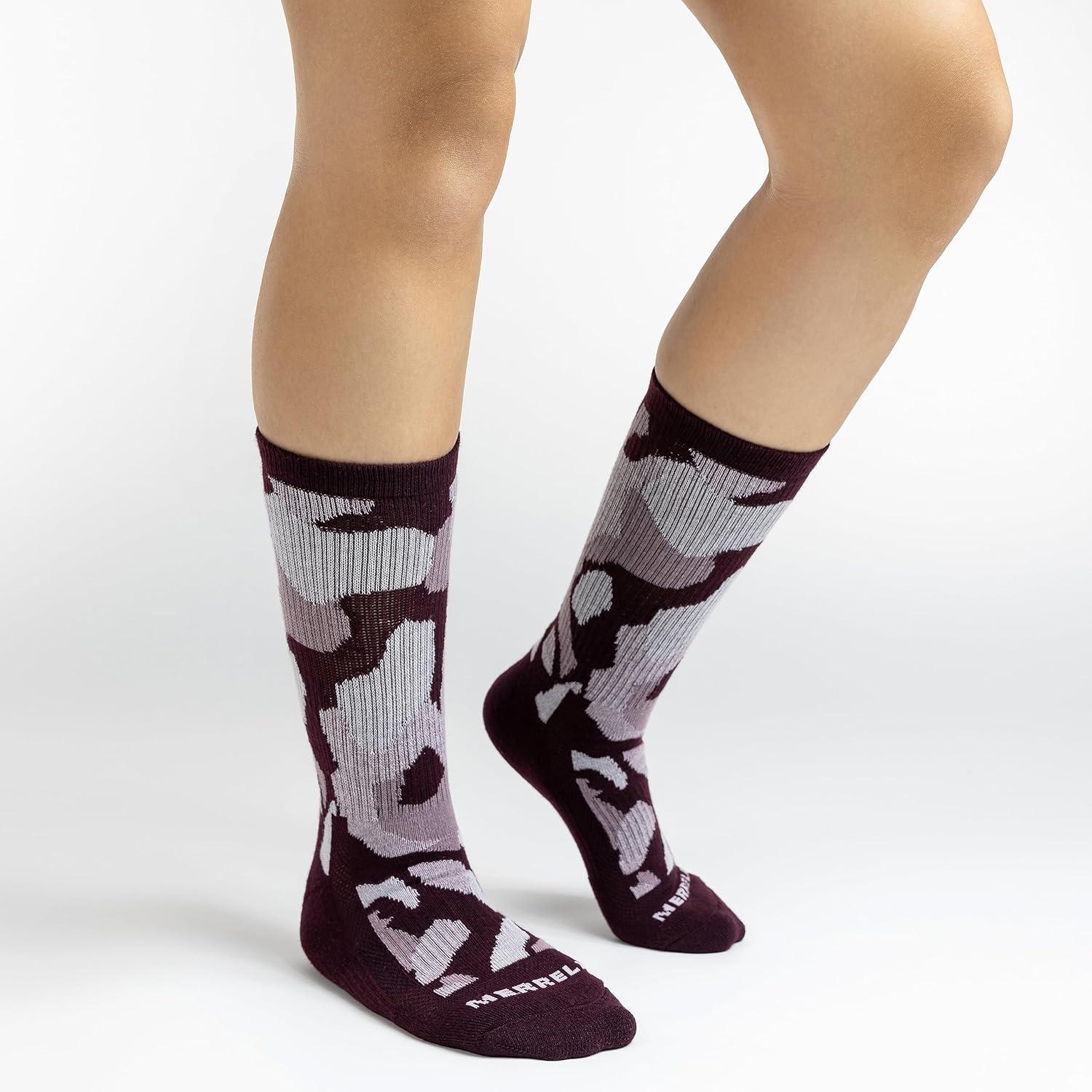 imageMerrell unisexadult Mens and Womens Recycled Everyday Half Cushion Crew Socks  3 Pairs  Breathable HikingPurple Assorted