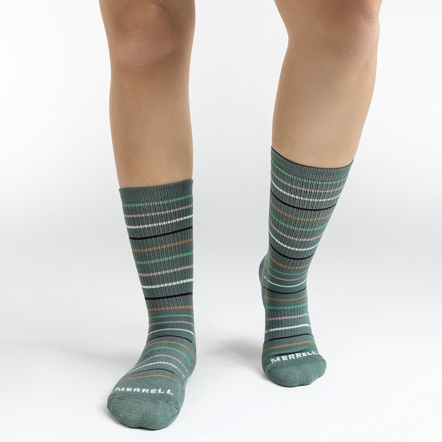 imageMerrell unisexadult Mens and Womens Recycled Everyday Half Cushion Crew Socks  3 Pairs  Breathable HikingPurple Assorted