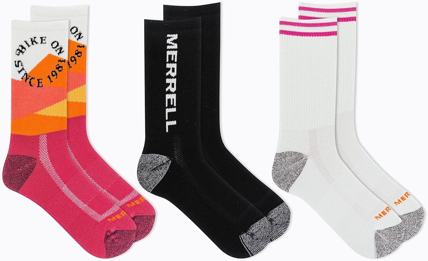 imageMerrell unisexadult Mens and Womens Recycled Everyday Half Cushion Crew Socks  3 Pairs  Breathable HikingPurple Hike on