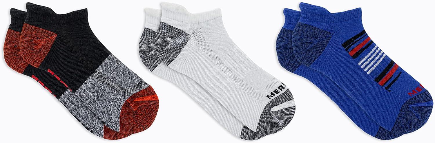 imageMerrell unisexadult Mens and Womens Recycled Everyday Half Cushion Crew Socks  3 Pairs  Breathable HikingRed Assorted