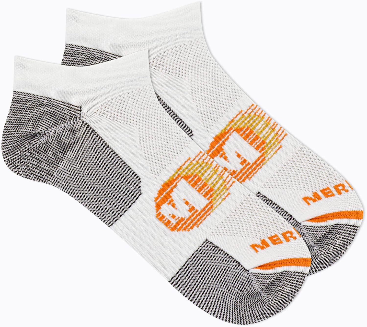 imageMerrell unisexadult Mens and Womens Trail Running Lightweight Socks  Antislip Heel and Breathable MeshNo Show  White Logo