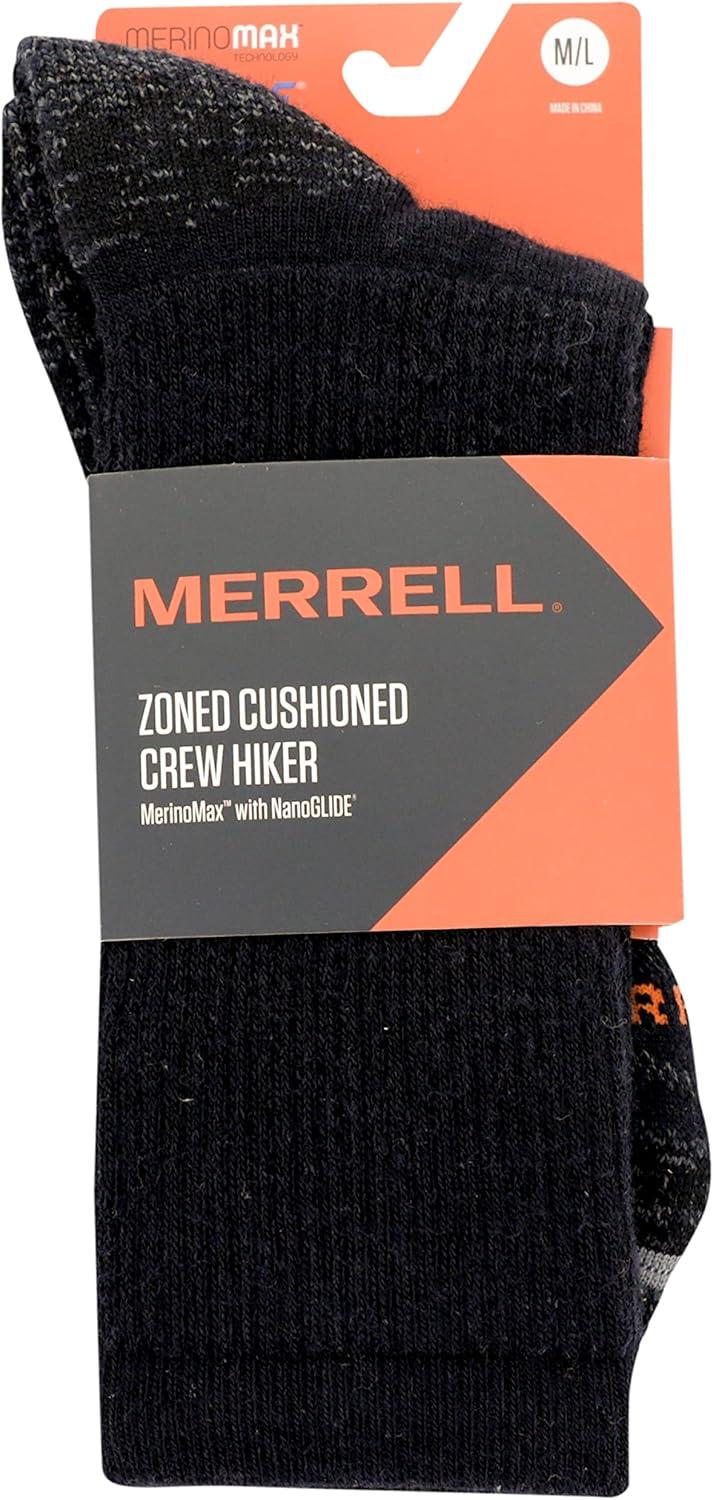 imageMerrell unisexadult Mens and Womens Zoned Cushioned Wool Hiking Crew Socks  Breathable Arch SupportBlack