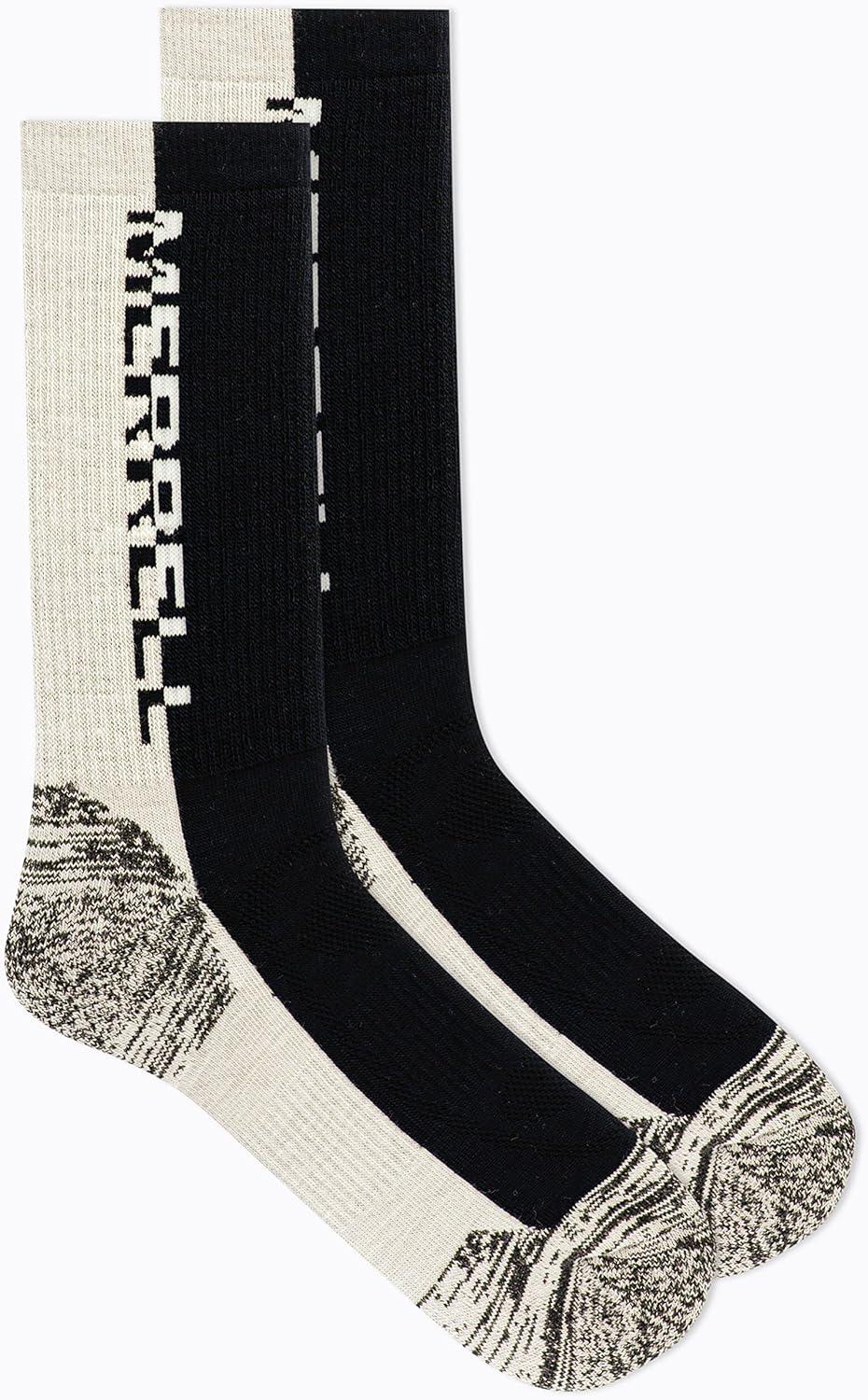 imageMerrell unisexadult Mens and Womens Zoned Cushioned Wool Hiking Crew Socks  Breathable Arch SupportBlackWhite Logo