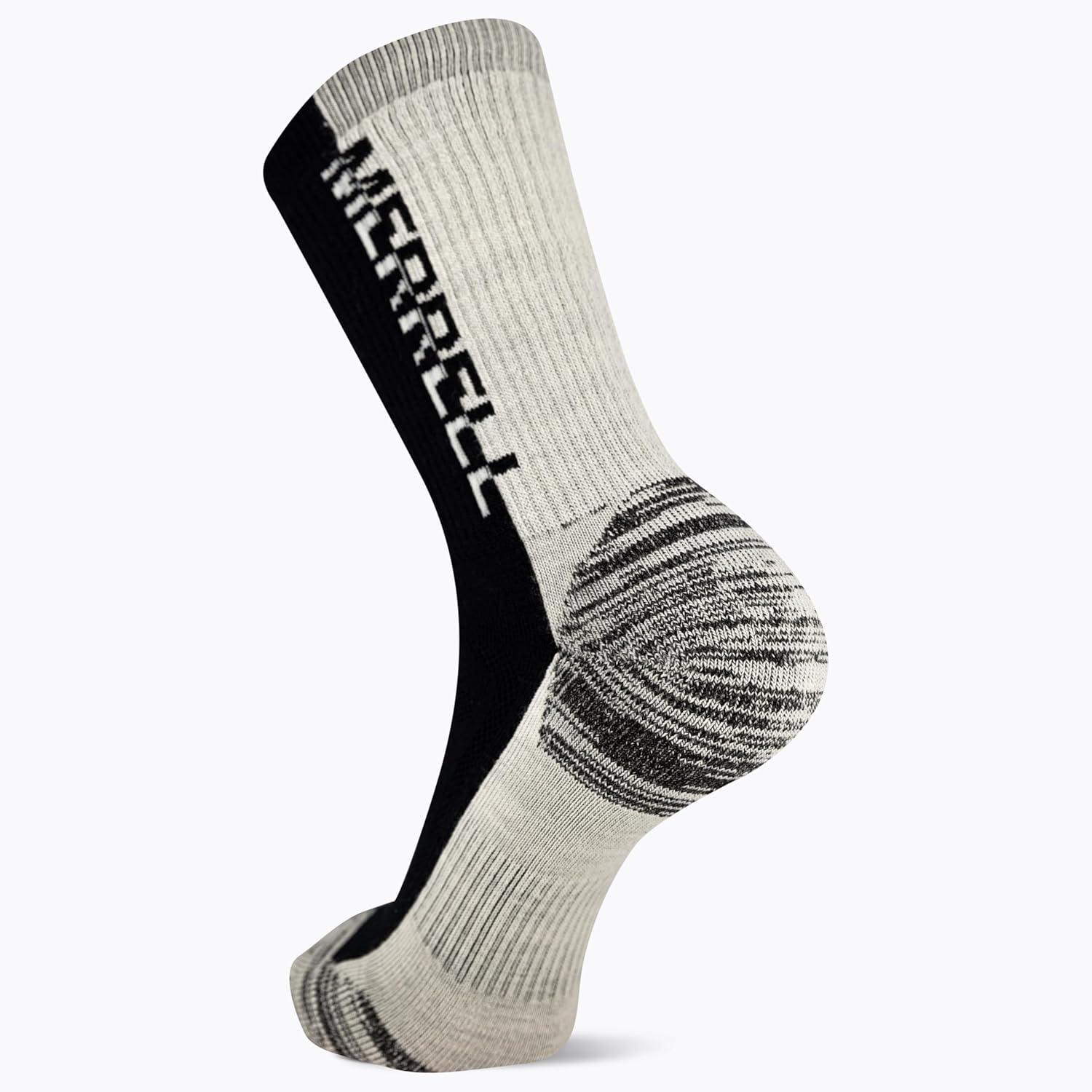 imageMerrell unisexadult Mens and Womens Zoned Cushioned Wool Hiking Crew Socks  Breathable Arch SupportBlackWhite Logo