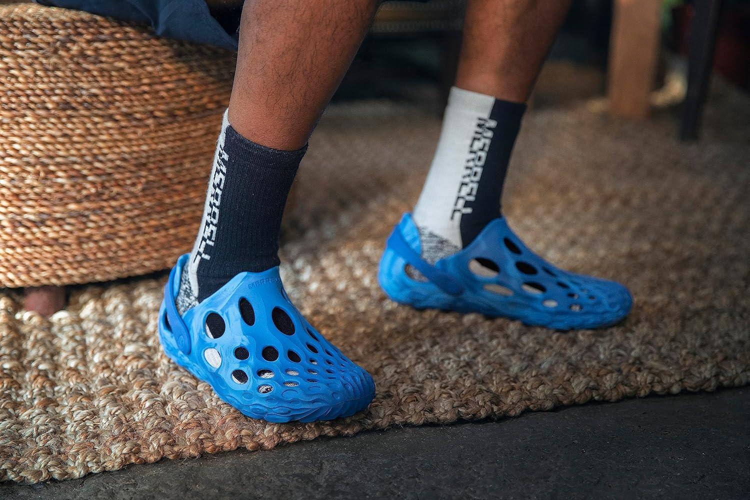 imageMerrell unisexadult Mens and Womens Zoned Cushioned Wool Hiking Crew Socks  Breathable Arch SupportBlackWhite Logo