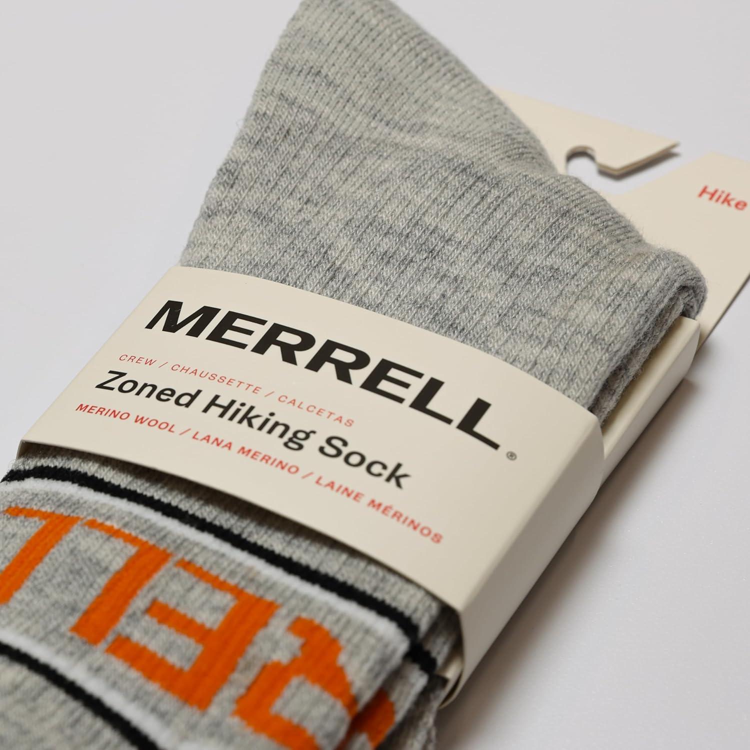 imageMerrell unisexadult Mens and Womens Zoned Cushioned Wool Hiking Crew Socks  Breathable Arch SupportGray