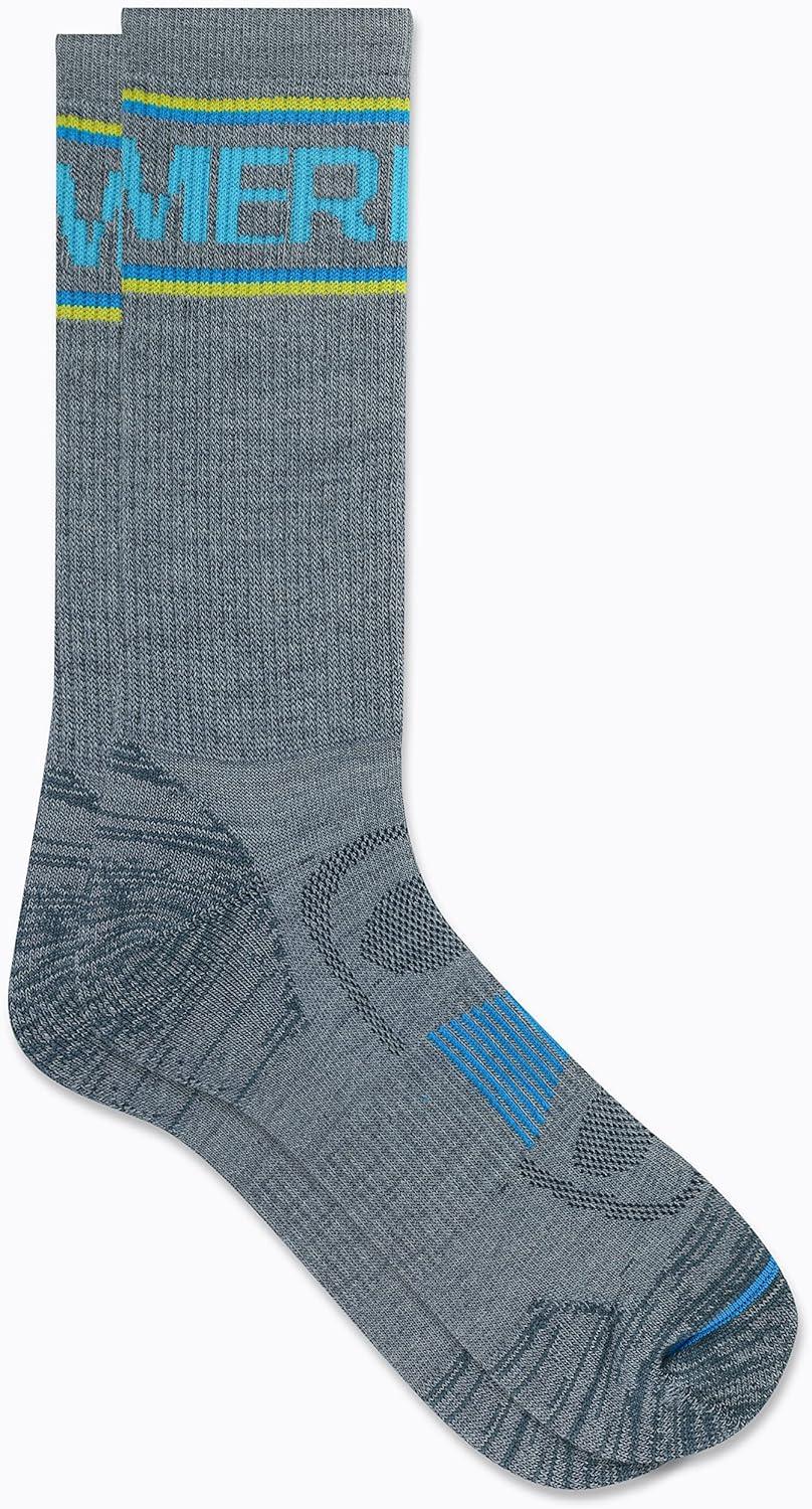 imageMerrell unisexadult Mens and Womens Zoned Cushioned Wool Hiking Crew Socks  Breathable Arch SupportGrayBlue