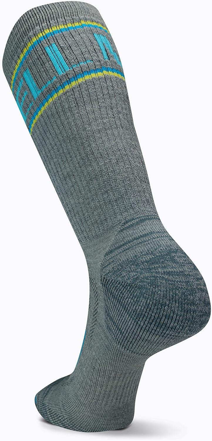 imageMerrell unisexadult Mens and Womens Zoned Cushioned Wool Hiking Crew Socks  Breathable Arch SupportGrayBlue