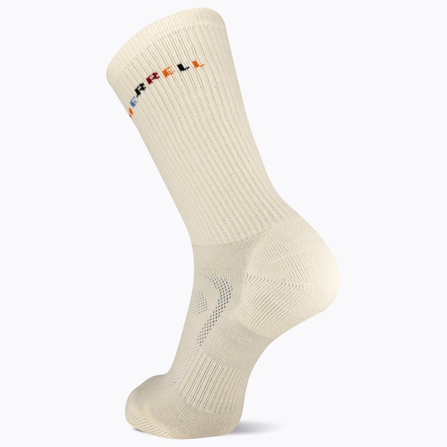 imageMerrell unisexadult Mens and Womens Zoned Cushioned Wool Hiking Crew Socks  Breathable Arch SupportWhite