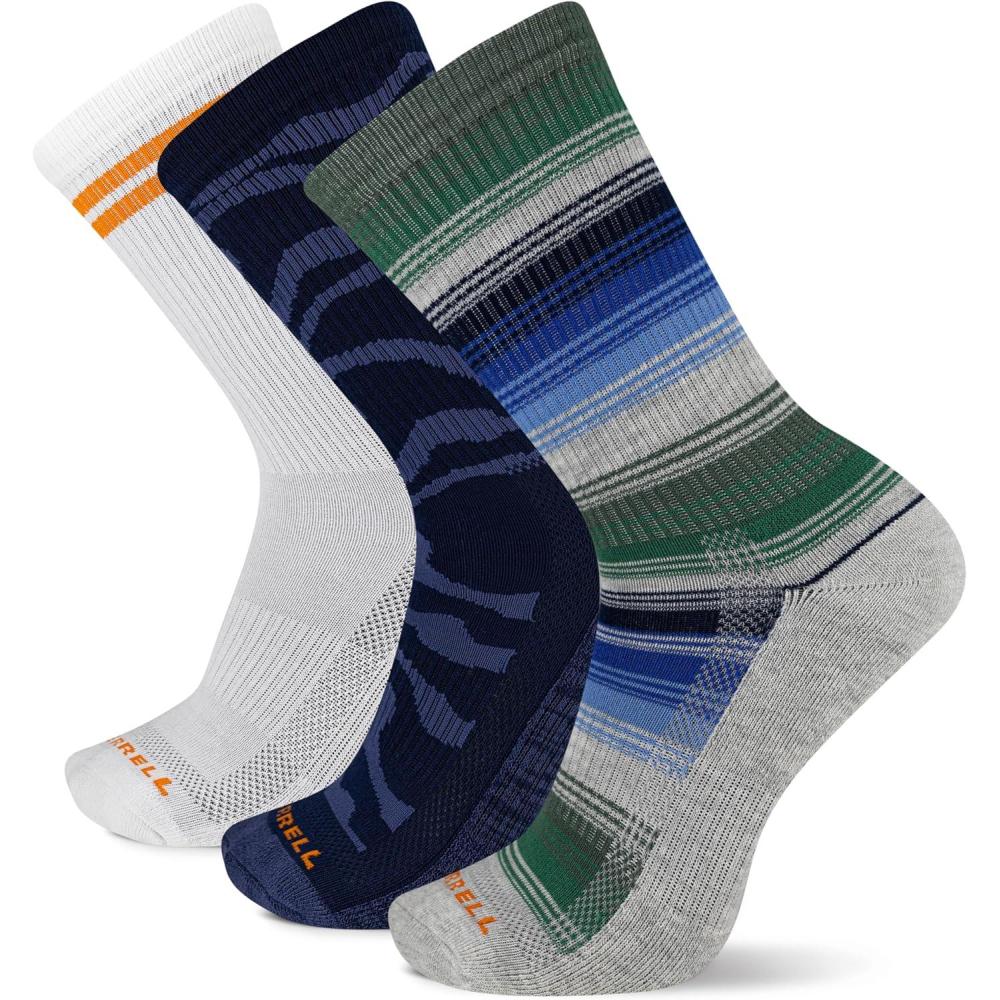 imageMerrell unisexadult Mens and Womens Recycled Everyday Half Cushion Crew Socks  3 Pairs  Breathable HikingBlue Stripe Assorted