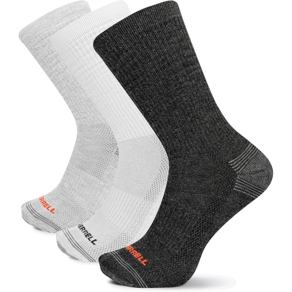 imageMerrell unisexadult Mens and Womens Recycled Everyday Half Cushion Crew Socks  3 Pairs  Breathable HikingGray Assorted