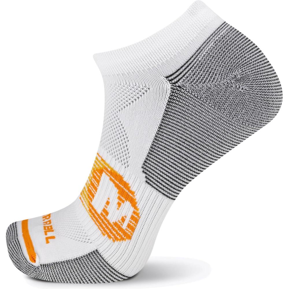 imageMerrell unisexadult Mens and Womens Trail Running Lightweight Socks  Antislip Heel and Breathable MeshNo Show  White Logo